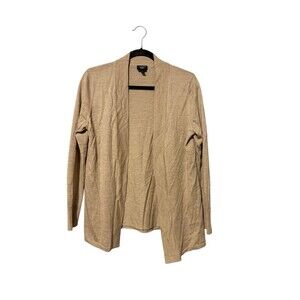 Talbots Merino Wool Open Front Cardigan Size L Beige Office Career Church